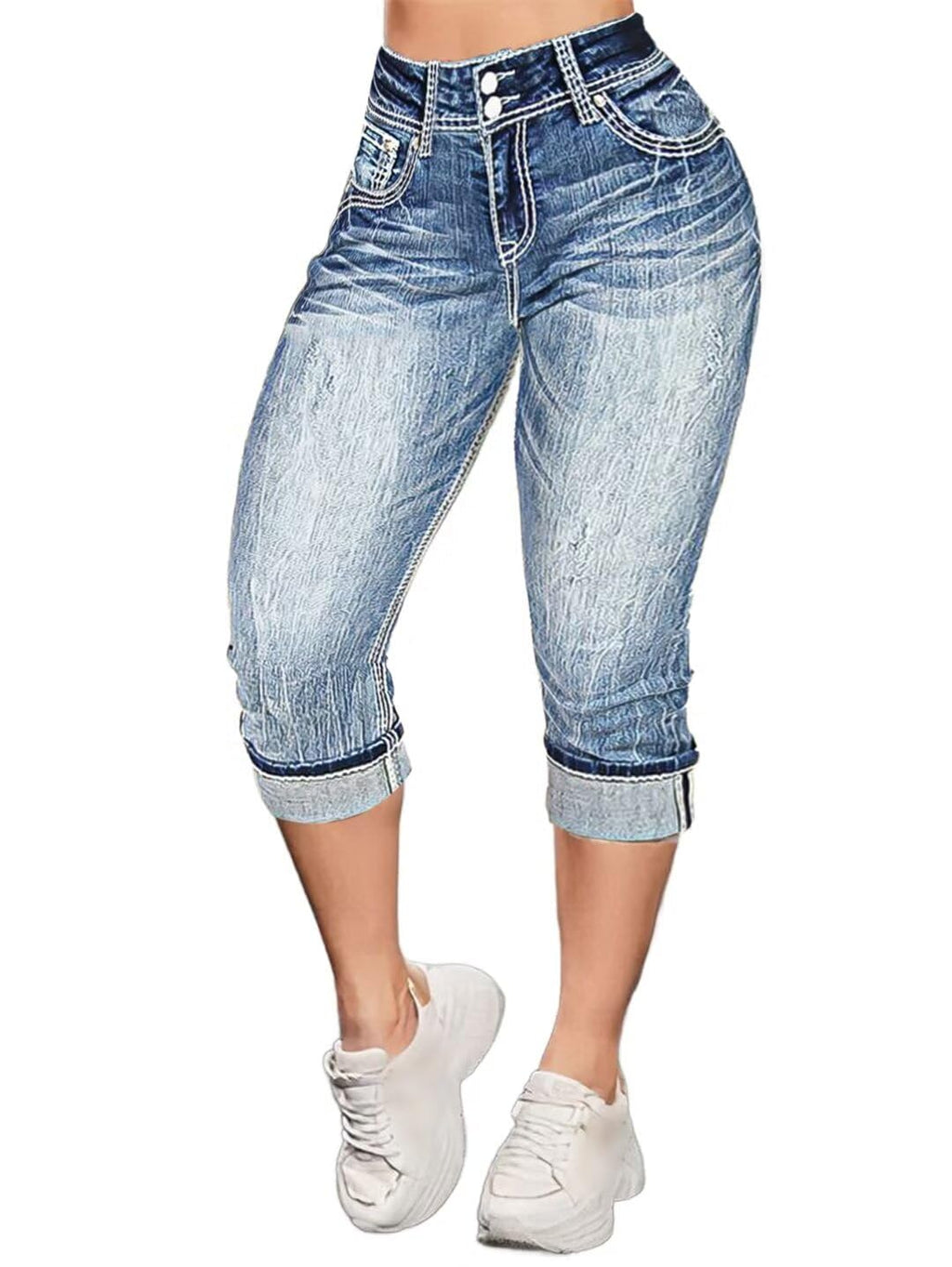 Flamingals High Waist Capris Jeans for Women Casual Summer Butt Lifting Skinny Denim Capri