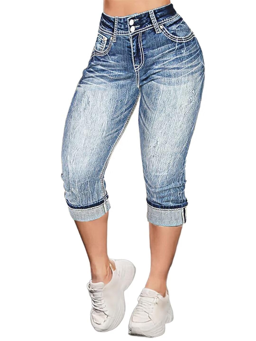 Flamingals High Waist Capris Jeans for Women Casual Summer Butt Lifting Skinny Denim Capri