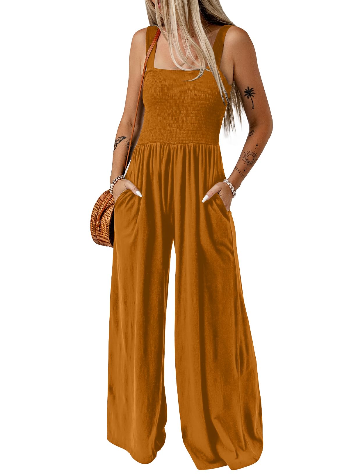 Dokotoo Women's Casual Loose Overalls Jumpsuits One Piece Sleeveless Wide Leg Long Pant Rompers With Pockets