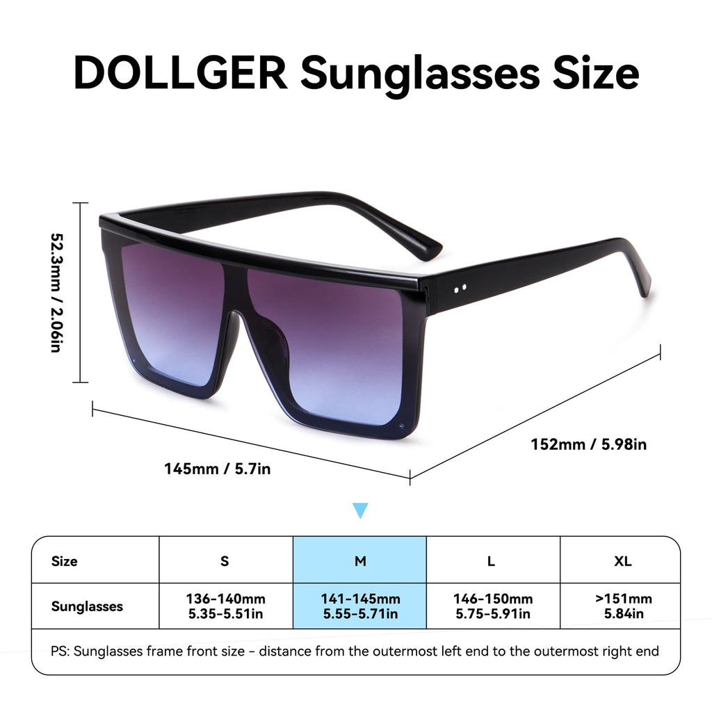 Dollger Square Oversized Sunglasses for Women Men Fashion Flat Top Big Black Frame Shades