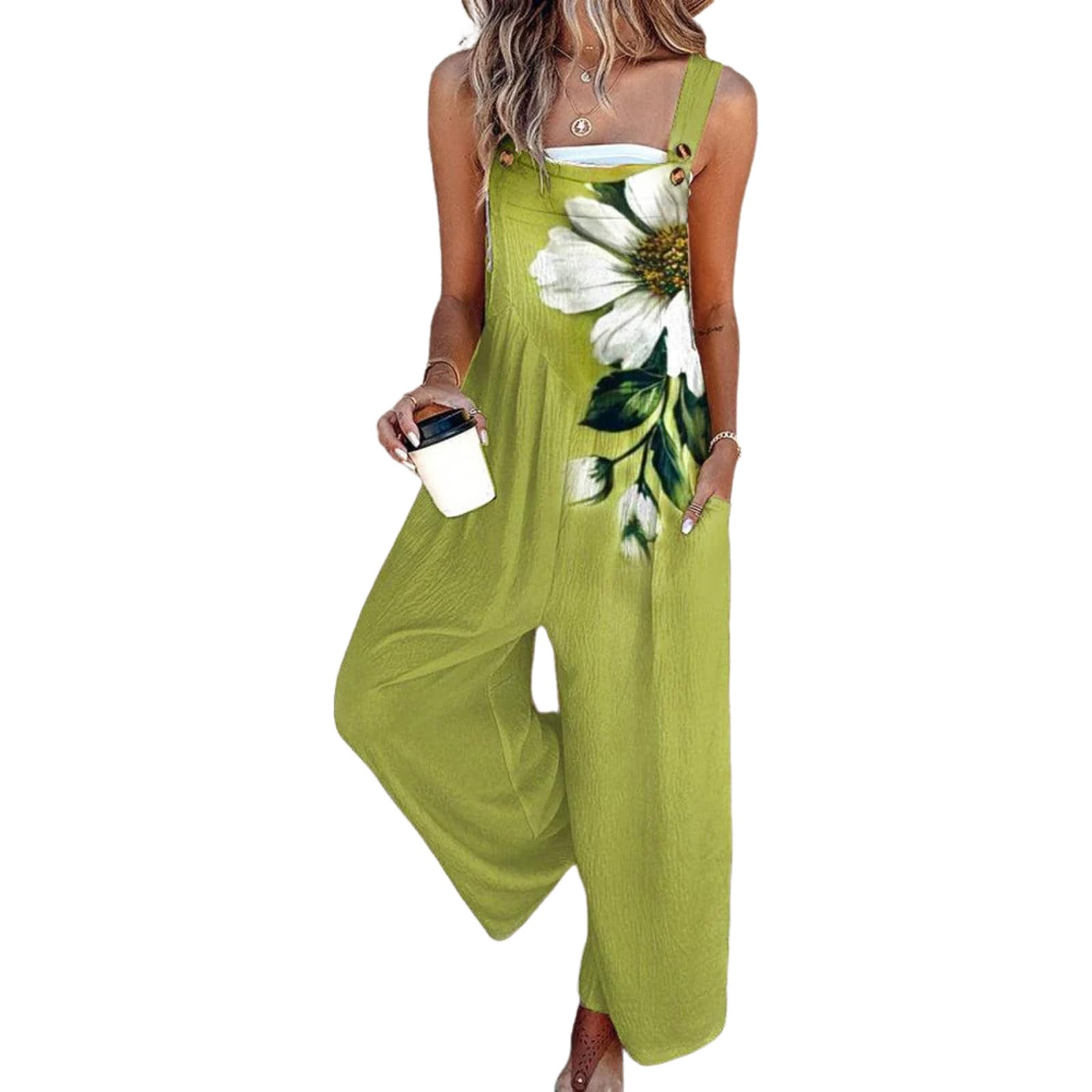 Women's Jumpsuits 2026 Summer Floral Overalls One Piece Outfits Sleeveless Wide Leg Pants Rompers with Pockets