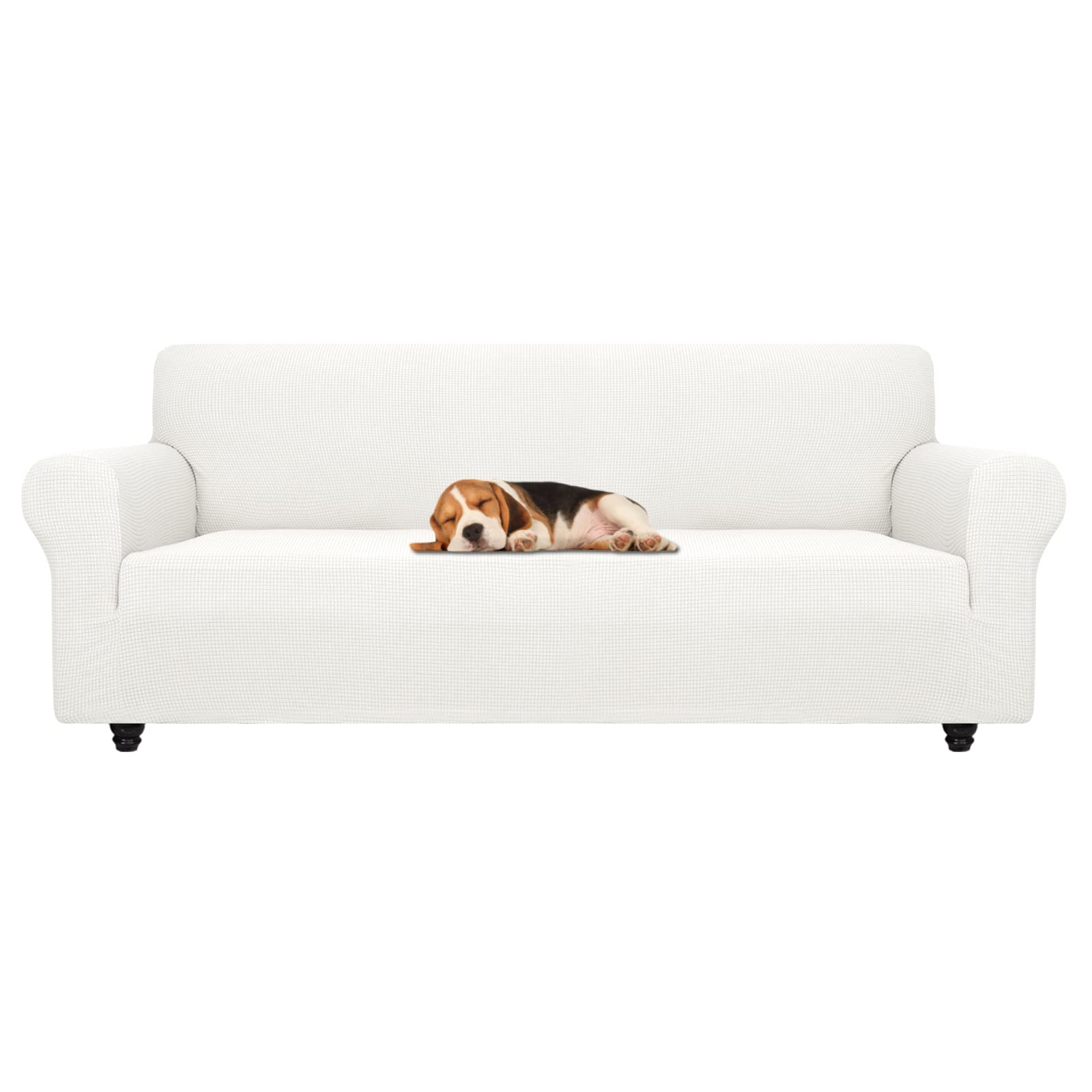 ZNSAYOTX Super Stretch Chair Slipcover (30"-47"), New Striped Sofa Chair Covers for Living Room, Dogs Pet Friendly Anti-Slip Chair Protector Spandex Armchair Slipcovers (Beige, Chair)