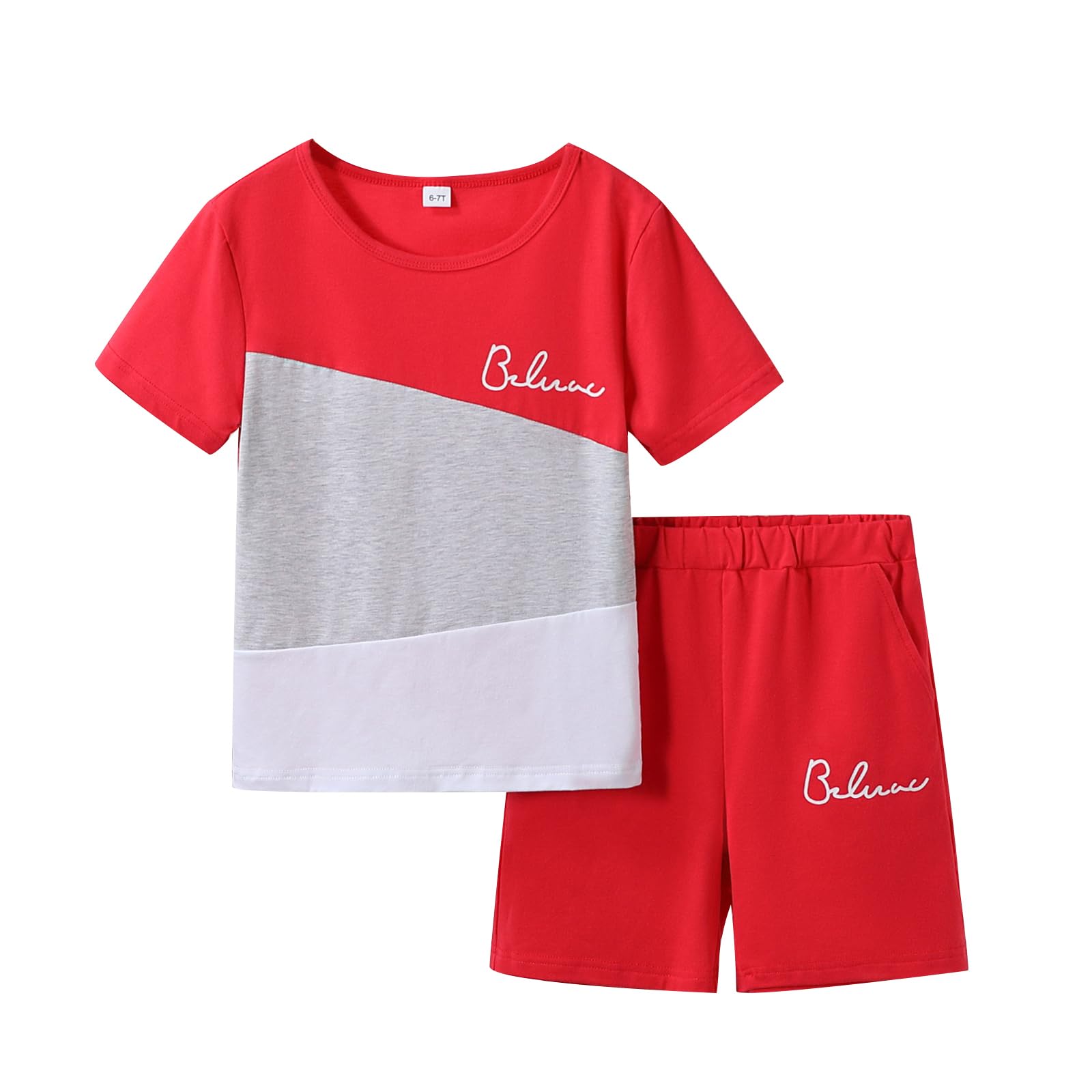 Azmxynol Tween Boys Clothes Daily Casual Short Sleeve Top + Cargo Shorts 2 Pieces Outfit Set, Size 6-14 Years