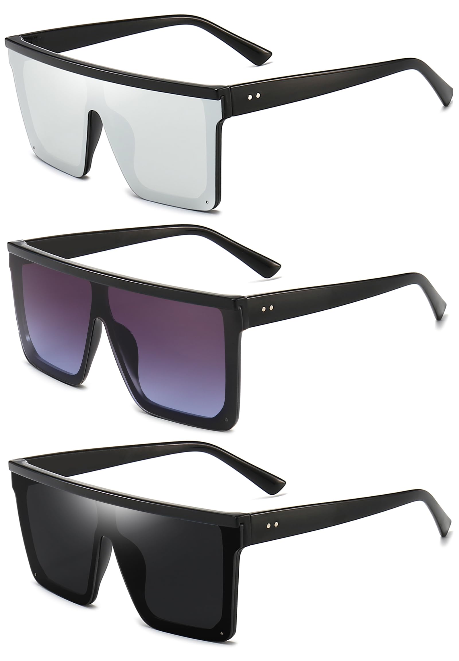 Dollger Square Oversized Sunglasses for Women Men Fashion Flat Top Big Black Frame Shades