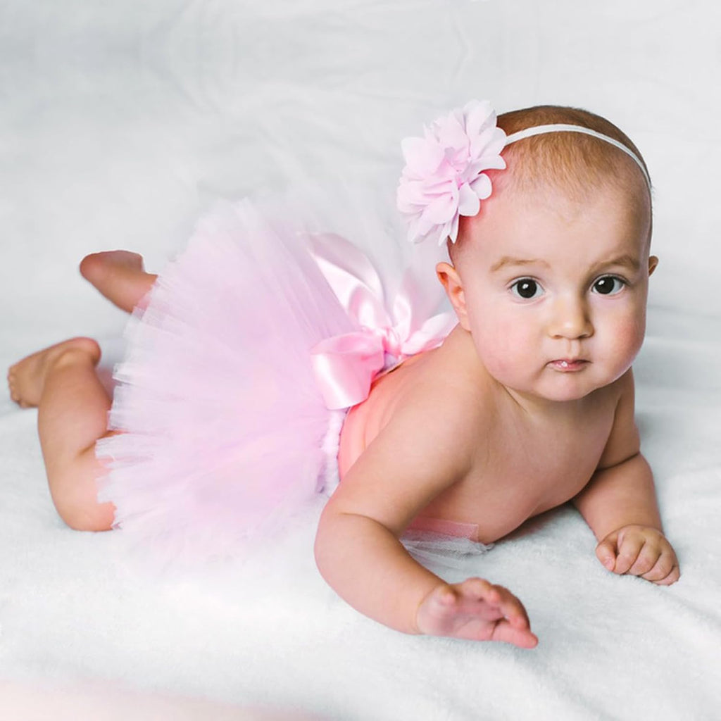 Medsuo Newborn Baby Tutu Skirt and Flower Headband for Photography Prop Outfits 0-4 Month (Pink)