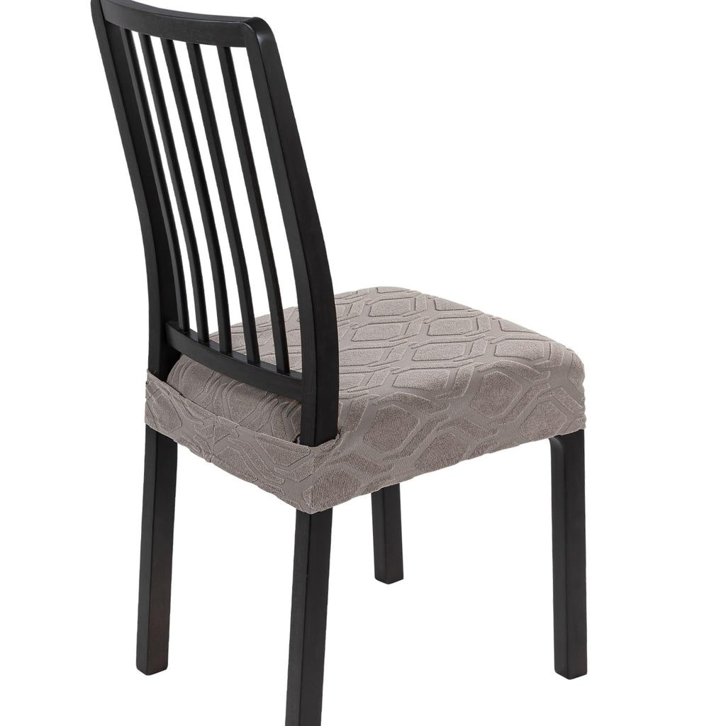 SearchI Stretch Dining Chair Seat Covers Set of 6, Soft Removable Washable Seat Cover for Dining Chairs, Dining Room Chair Cover Protector (Rear-Covered, Brown)