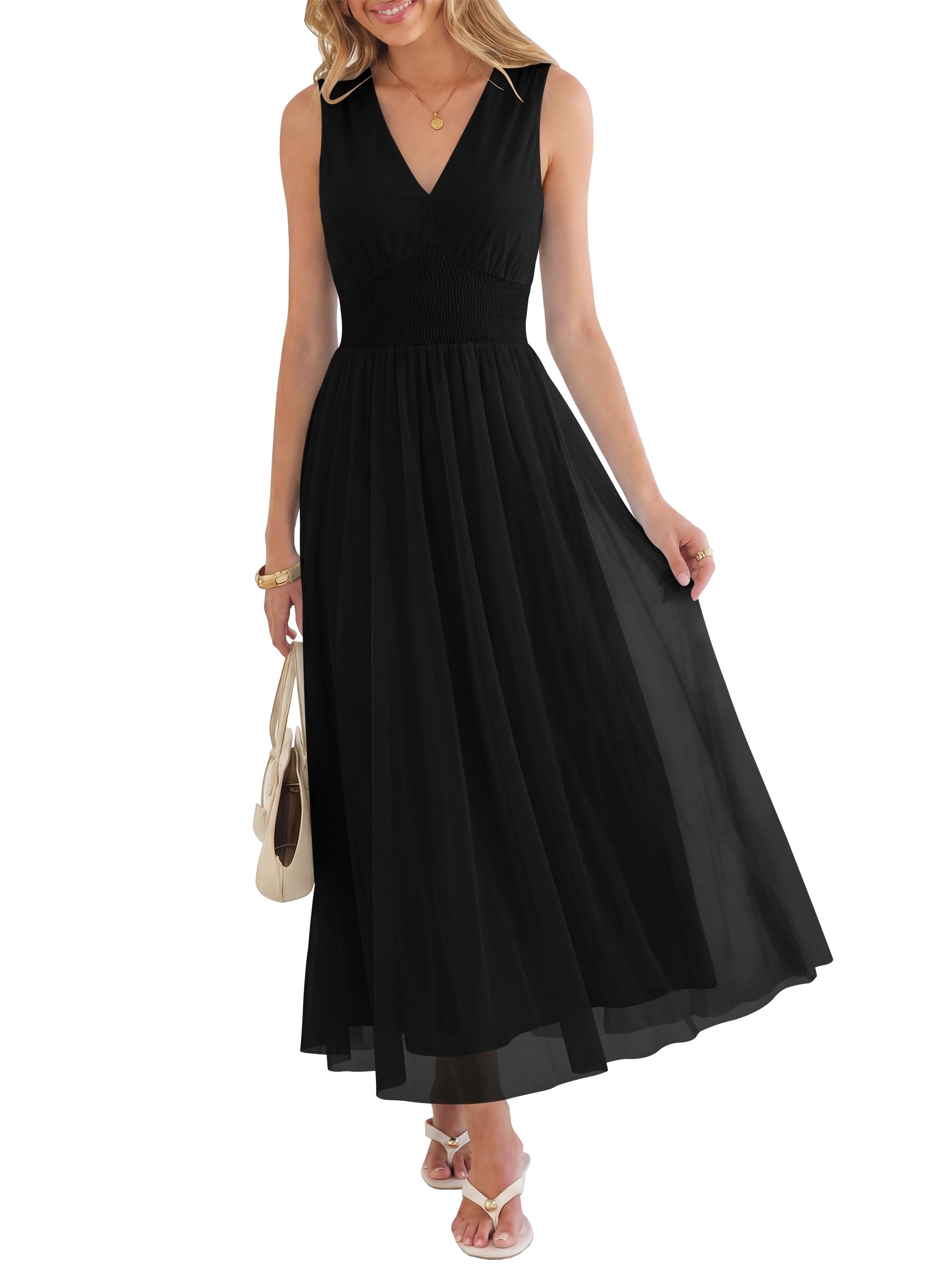 ANRABESS Womens Summer Floral Maxi Dress, A Line Tulle,Elegant for Wedding Guest & Beach Vacation,Flowy Casual Boho Outfits