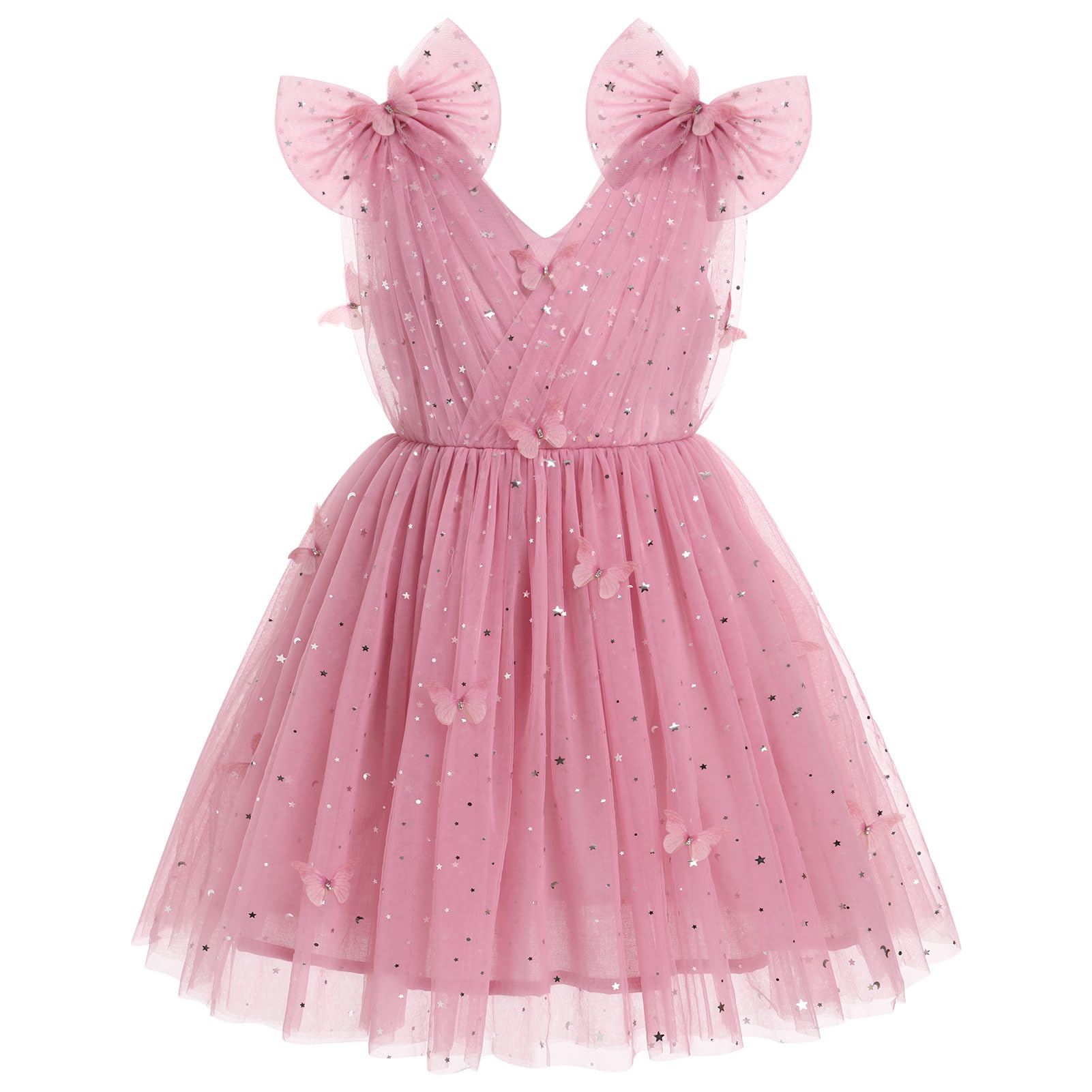 IMEKIS Toddler Kids Girls Butterfly Dress Sparkle Sequins Tulle Wedding Formal Birthday Dresses 2-10T