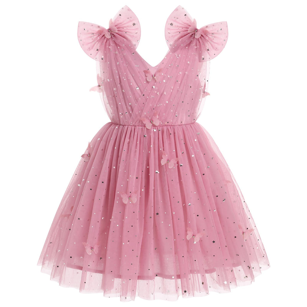 IMEKIS Toddler Kids Girls Butterfly Dress Sparkle Sequins Tulle Wedding Formal Birthday Dresses 2-10T