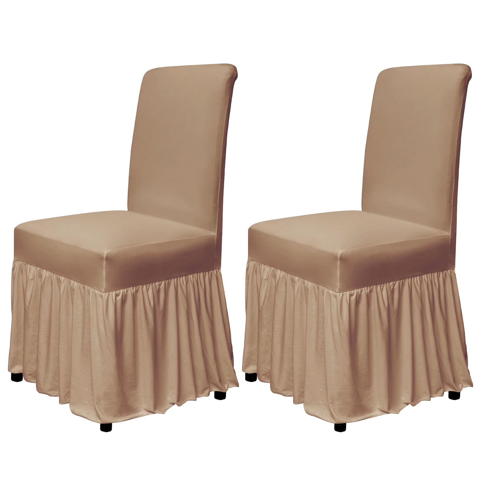molasofa Chair Covers for Dining Room Set of 6 Stretch Chair Slipcovers with Skirt for Kitchen Seat Protectors Wedding Banquet Decor Kids Pets Spandex Fabric Washable (6pcs, Brown)