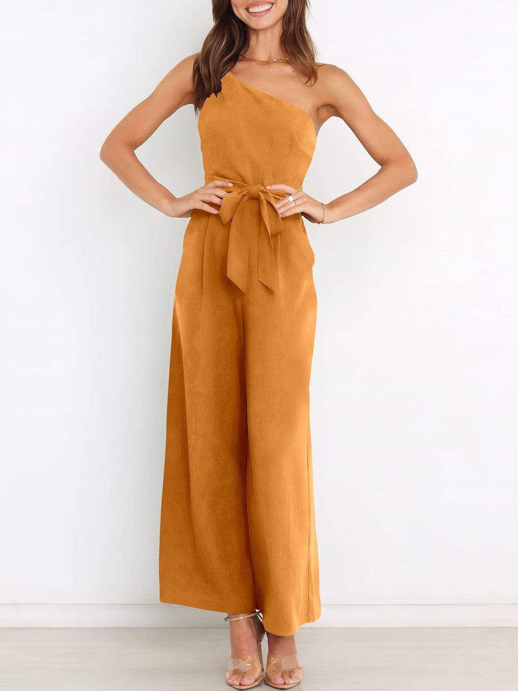 ANRABESS Women Summer Dressy Jumpsuits One Shoulder Sleeveless Casual Wide Leg Pants Romper Jumper 2026 Trendy Fall Outfits
