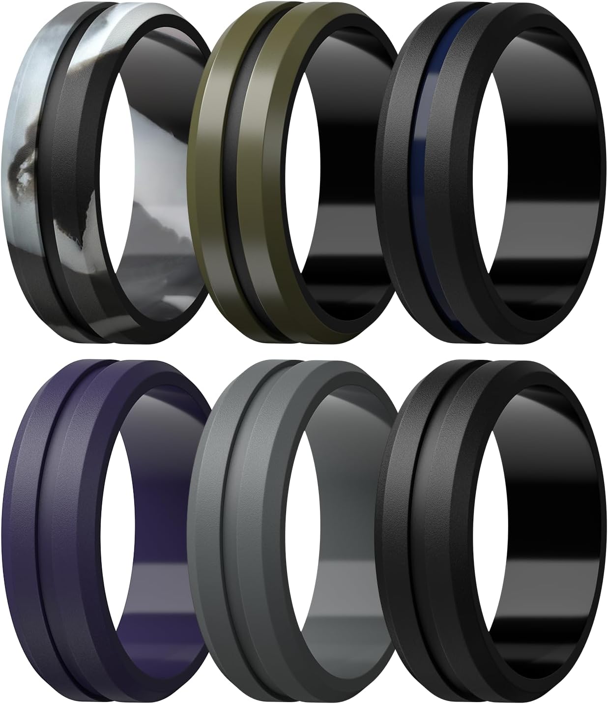 Egnaro Men's Silicone Ring 1/4/6 Multipack, Workout Travel Rubber Wedding Bands For Him, 8mm Width 2mm Thickness