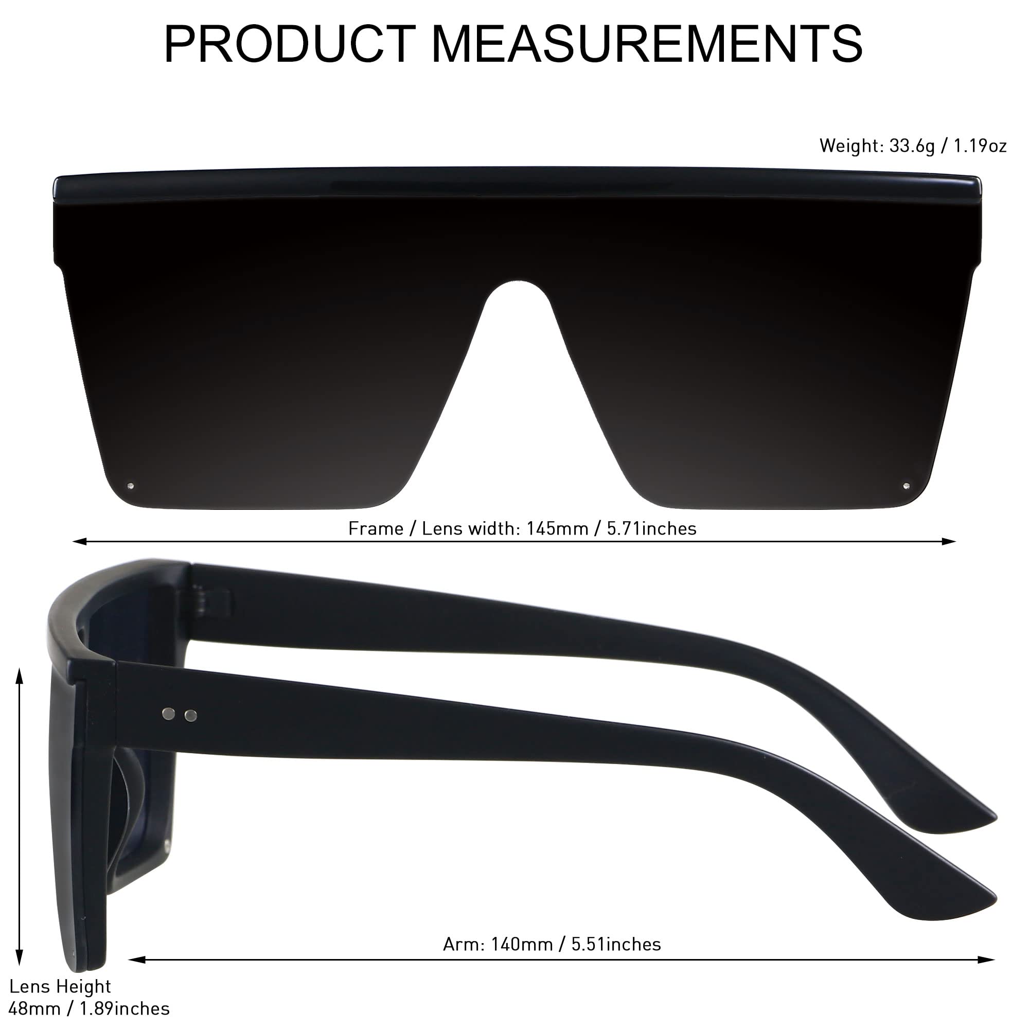 LYZOIT Square Oversized Sunglasses for Women Men Big Flat Top Fashion Shield Large UV Protection Rimless Shades