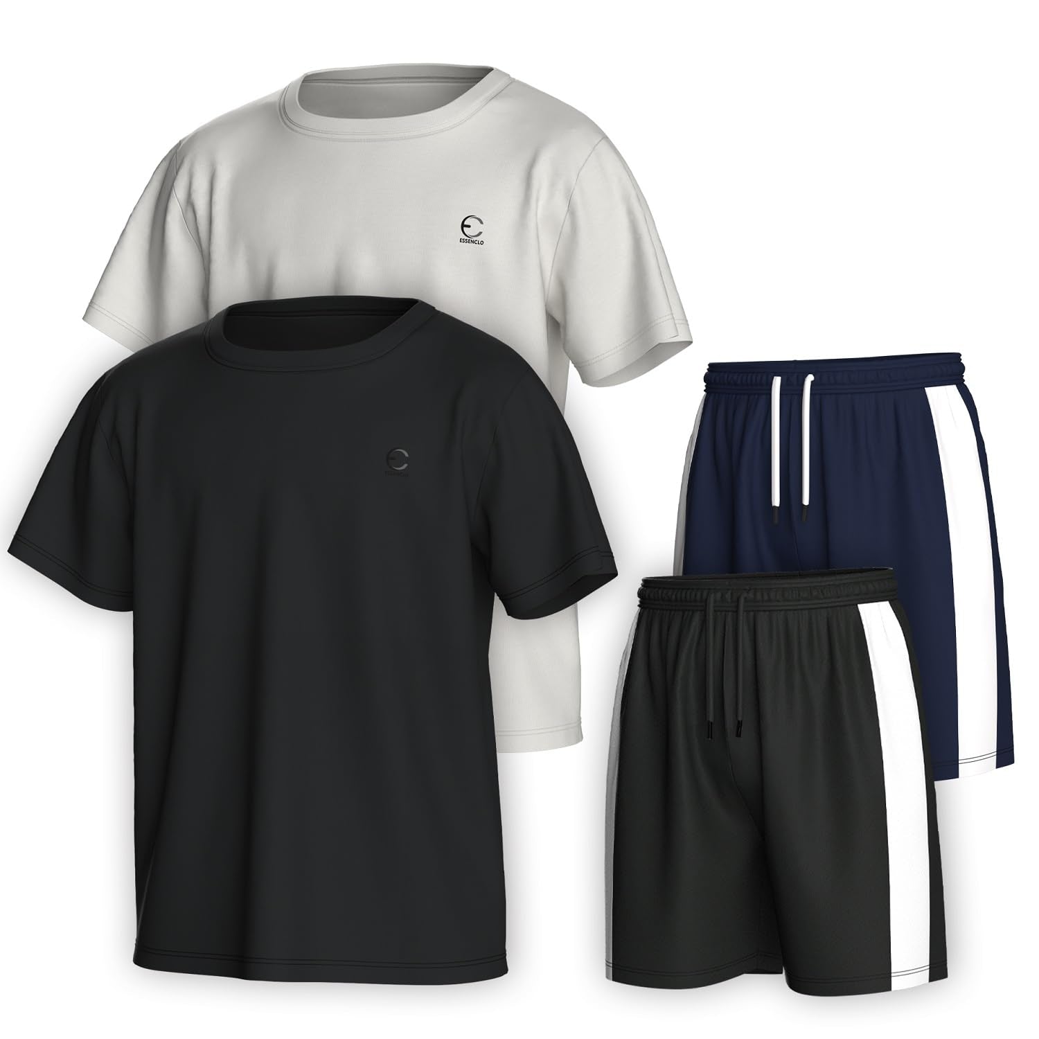 Boys Clothing Sets Tagless Loose Athletic Performance Crew Neck T-Shirt and Short Outfits Size 3-16 (4 Piece Set)