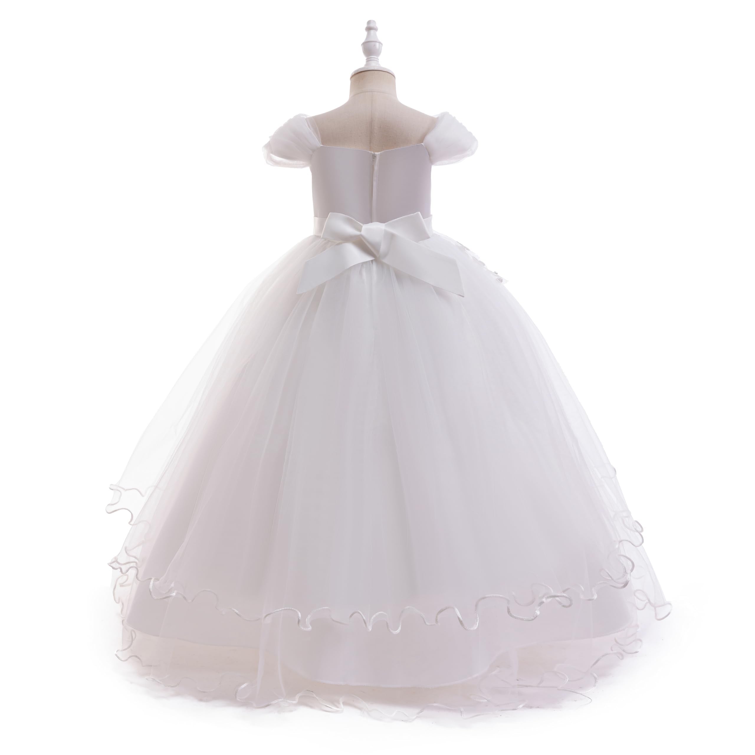 Weileenice Vintage Off the Shoulder Flower Girl Dress Lace Embroidery Little/Big Girls Wedding Bridesmaid Holiday Ballgown