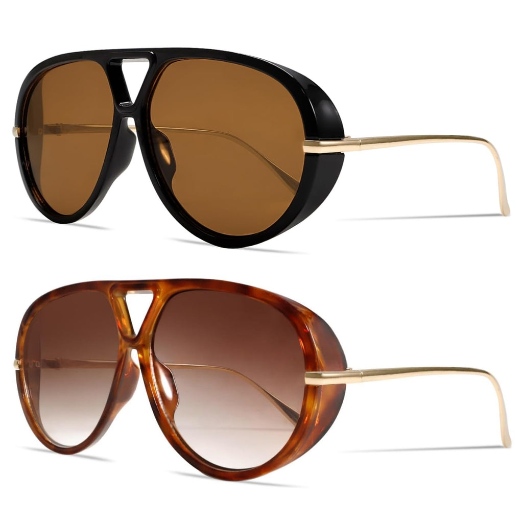 GUVIVI Retro Gold Aviator Sunglasses for Women Men, 2026 Metal Oversized 70s Aviators Black Vacation Beach Sun Glasses