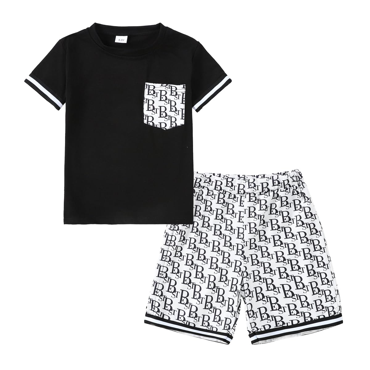 Kids Tween Boy Casual Clothing Set Letter Graphic Colorblock Tee +Shorts Summer Clothing Set 4-14 Years