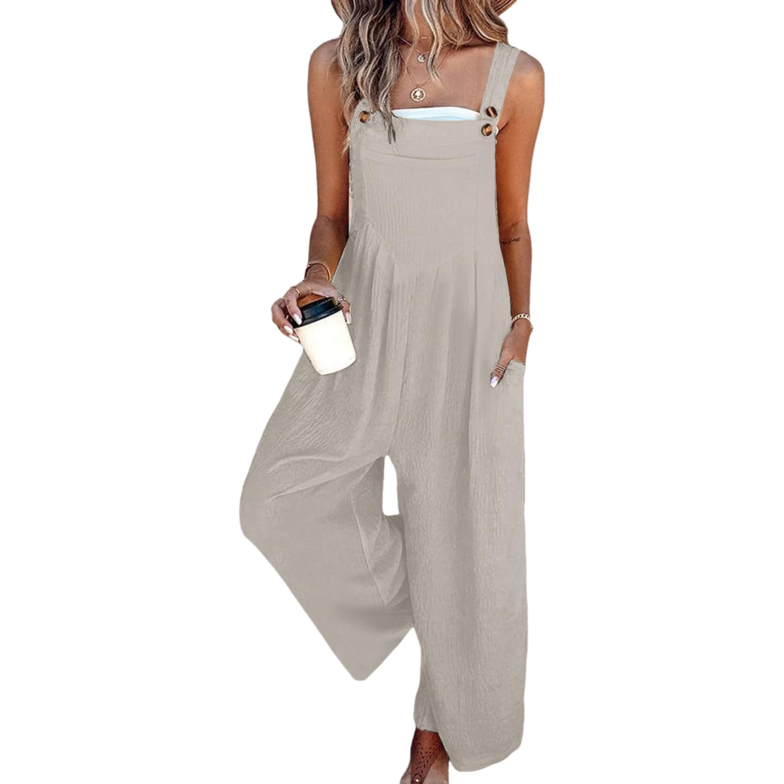 Women's Jumpsuits 2026 Summer Floral Overalls One Piece Outfits Sleeveless Wide Leg Pants Rompers with Pockets