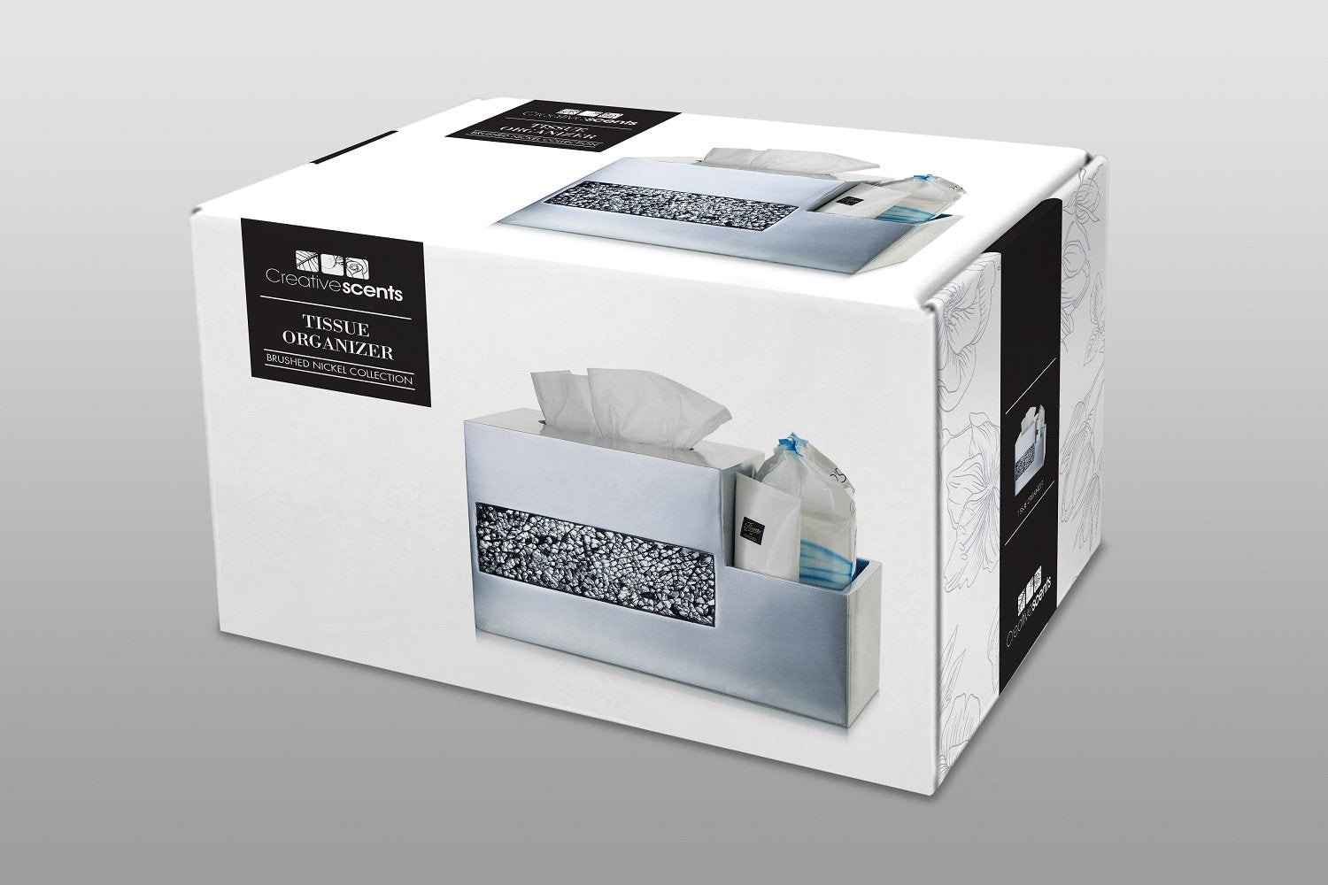 Creative Scents Crackled Glass Silver Bathroom Accessory Set – 4-Piece Vanity Set Includes: Lotion Soap Dispenser, Toothbrush Holder, Tumbler, and Soap Dish