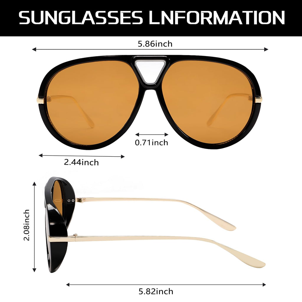 GUVIVI Retro Gold Aviator Sunglasses for Women Men, 2026 Metal Oversized 70s Aviators Black Vacation Beach Sun Glasses