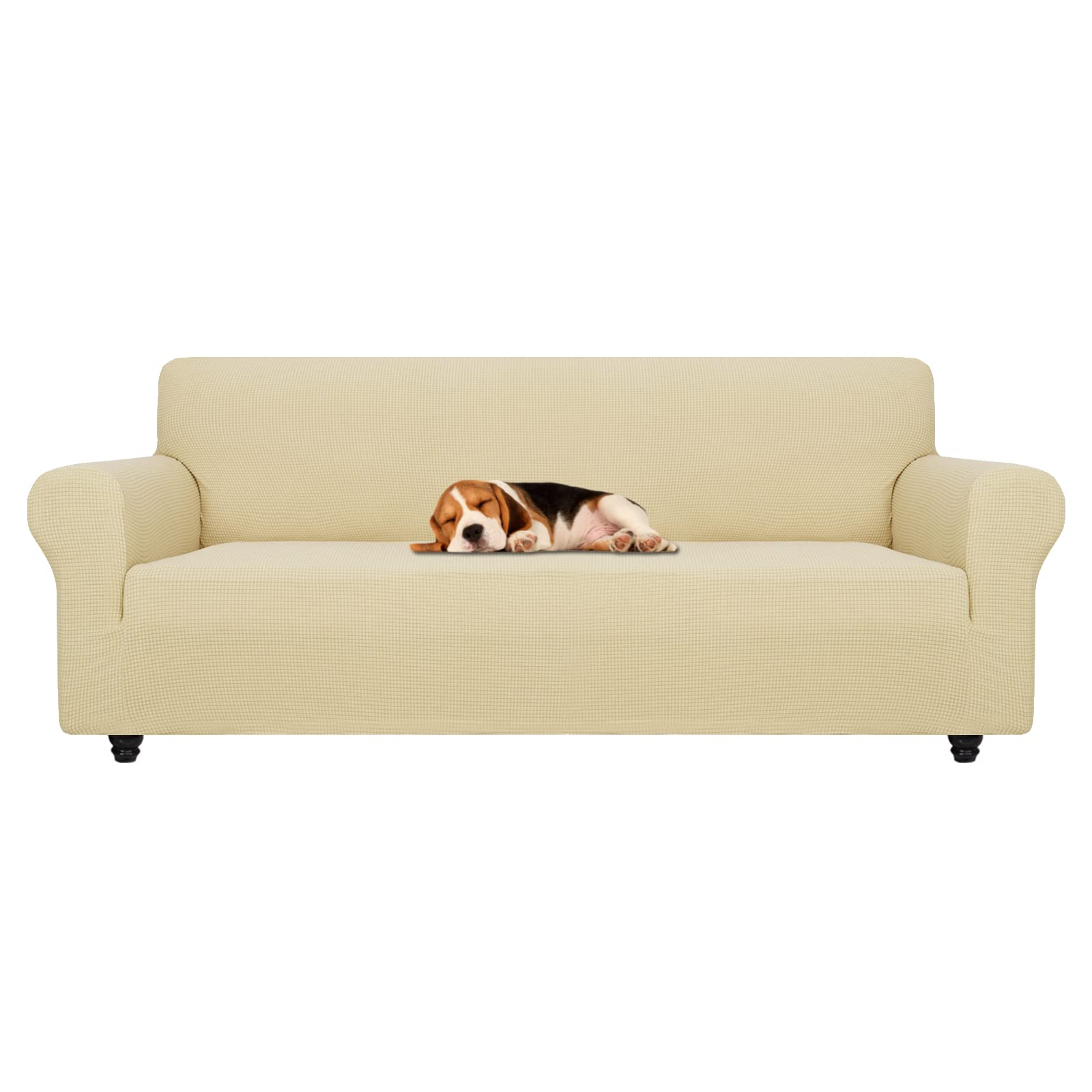 ZNSAYOTX Super Stretch Chair Slipcover (30"-47"), New Striped Sofa Chair Covers for Living Room, Dogs Pet Friendly Anti-Slip Chair Protector Spandex Armchair Slipcovers (Beige, Chair)