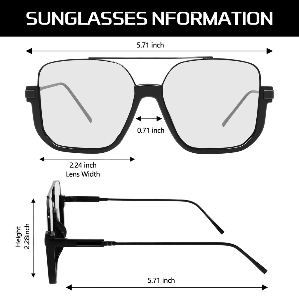 GUVIVI Retro Oversized Aviator Sunglasses for Women Men Square Double Bridge Pilot Sun Glasses 70s Trendy Shades