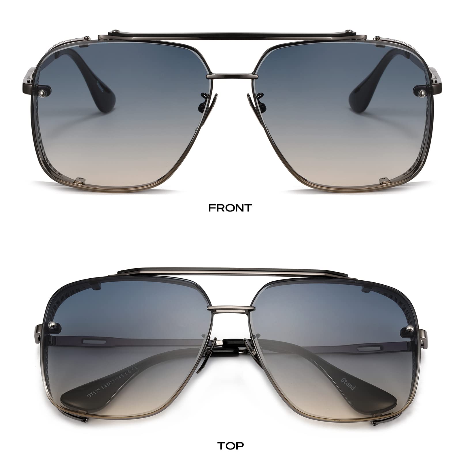 Gtand Fashion Oversized Square Aviator Gradient Sunglasses For Men Vintage Metal Side Shield Steampunk Sun Glasses 64mm