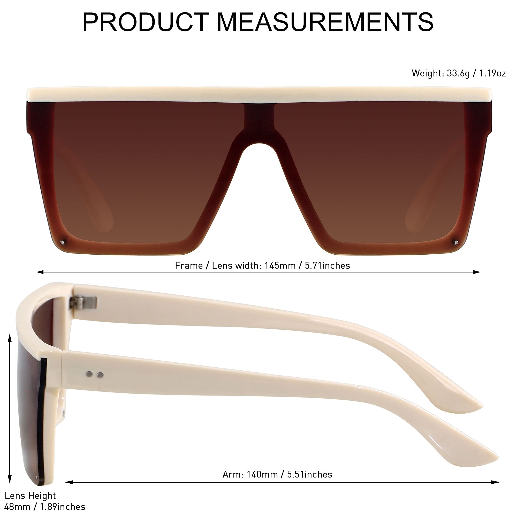 LYZOIT Square Oversized Sunglasses for Women Men Big Flat Top Fashion Shield Large UV Protection Rimless Shades