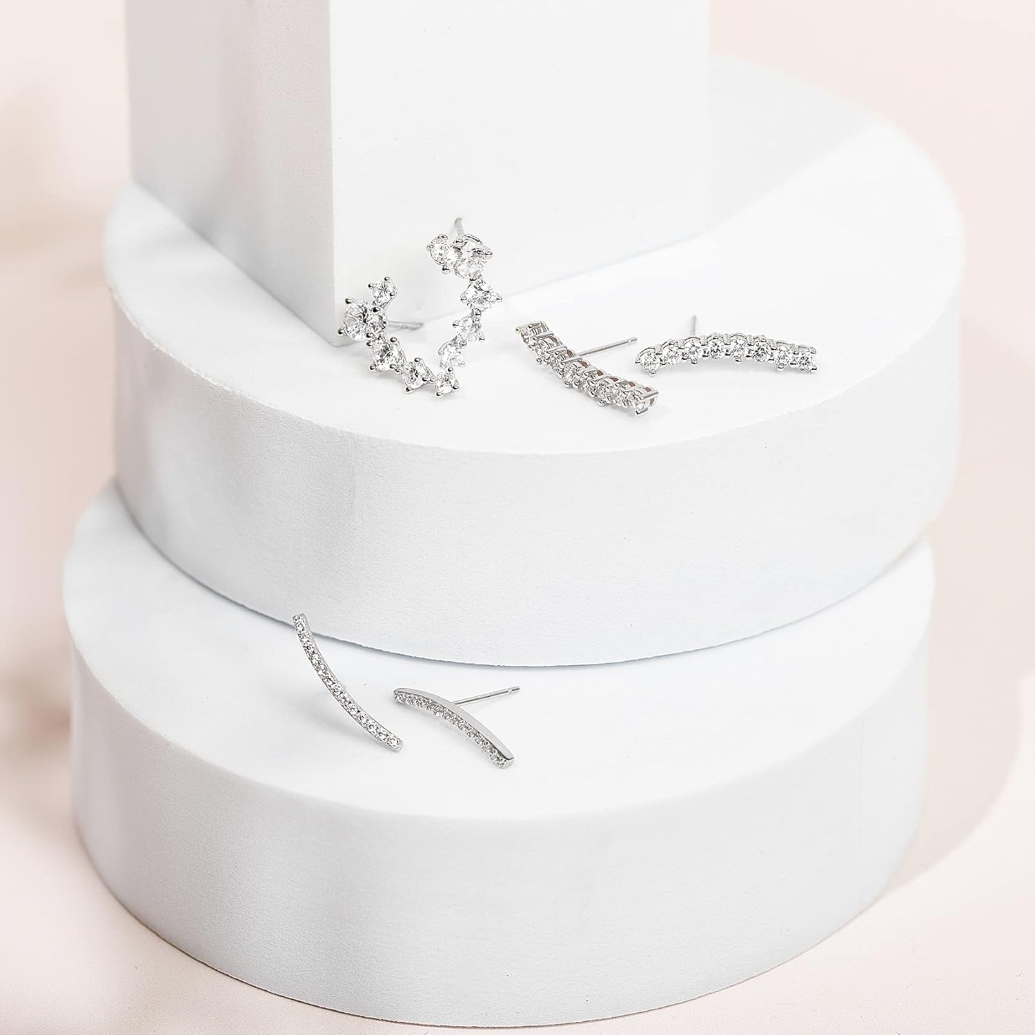 PAVOI 14K Gold Plated Cubic Zirconia Ear Crawler Stud Earrings for Women - Faux Diamond Arrow Climber Fashion Earrings - Trendy Earscape Statement Jewelry