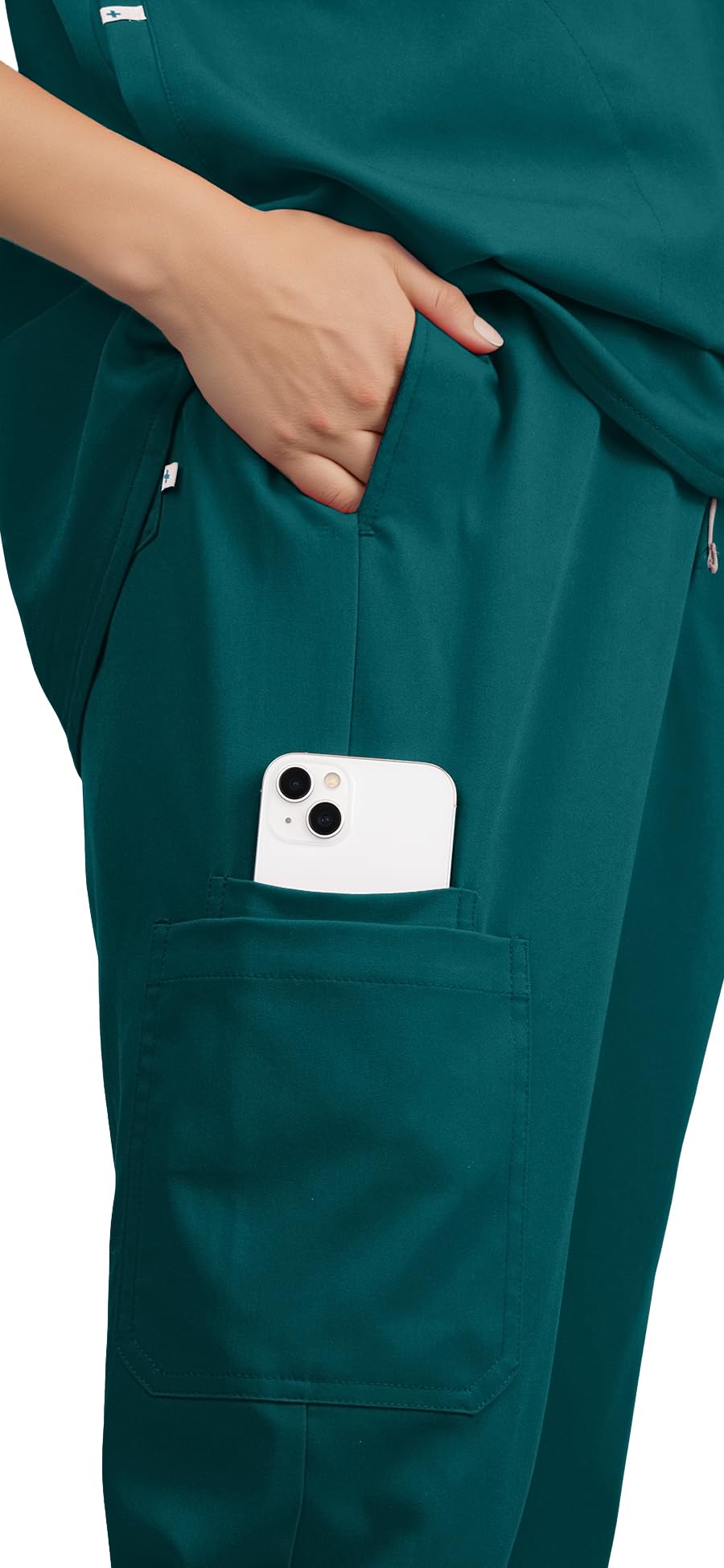 Scrubs for Women Set - Sleeveless Stand-Up Collar Scrub Top and Tapered Jogger Pants, 8-Pocket Work Uniform