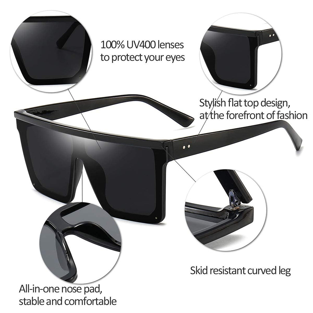 Dollger Square Oversized Sunglasses for Women Men Fashion Flat Top Big Black Frame Shades