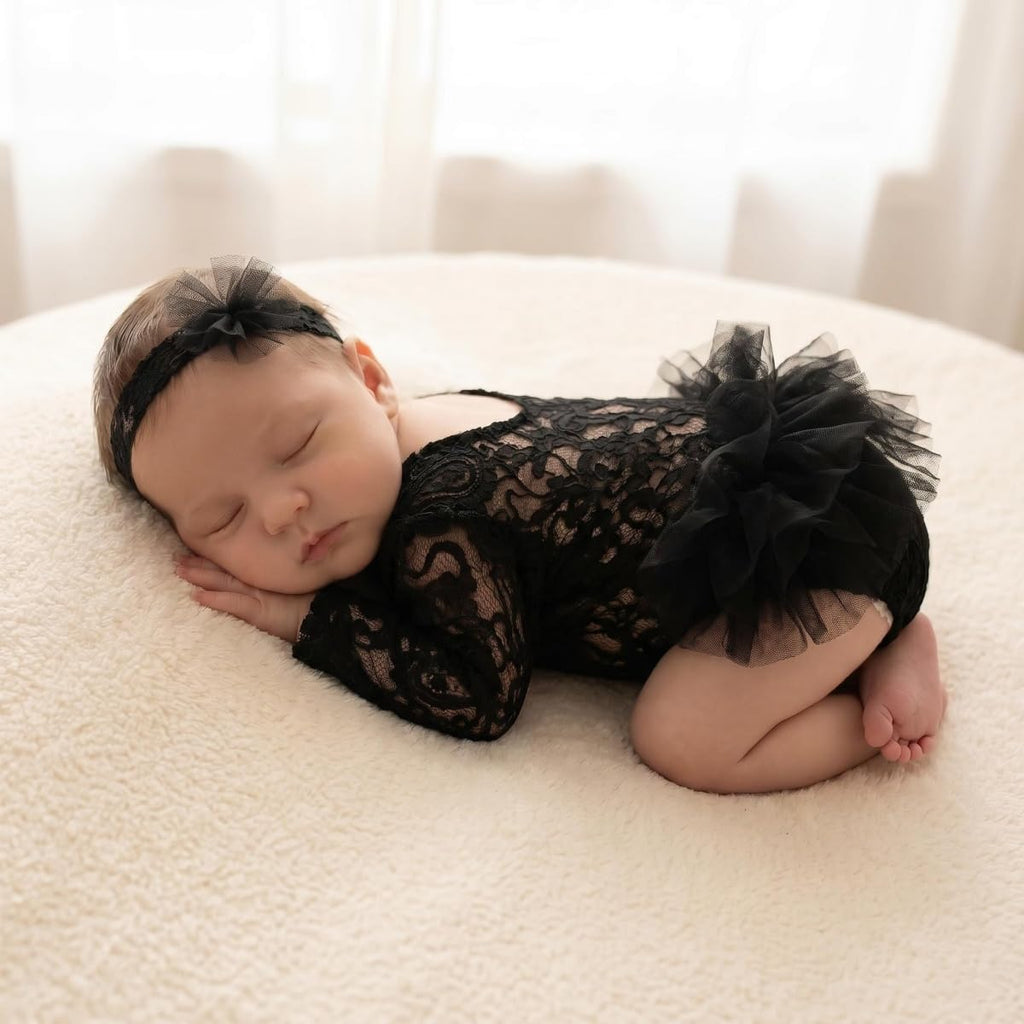 Newborn Photography Outfits Girl Baby Photography Props Lace Romper with Headress Newborn Outfits Girls Photo Props