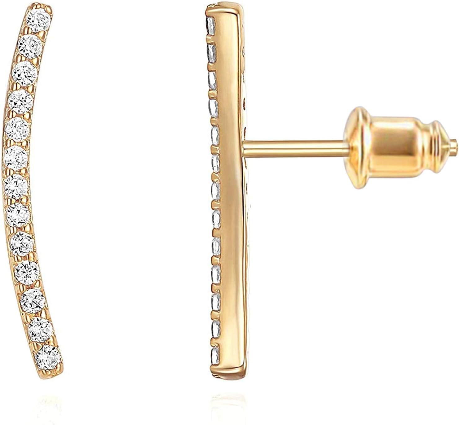 PAVOI 14K Gold Plated Cubic Zirconia Ear Crawler Stud Earrings for Women - Faux Diamond Arrow Climber Fashion Earrings - Trendy Earscape Statement Jewelry