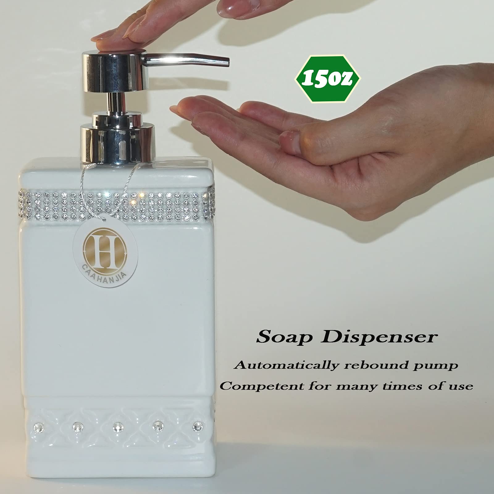 Bathroom Accessories Set 4 Pcs-Ceramic Gift Set Soap Dispenser Pump & Toothbrush Holder & Tumbler Cup & Soap Dish - Bathroom Home Decor Clearance, Countertop Vanity Organize (15 Ounce)
