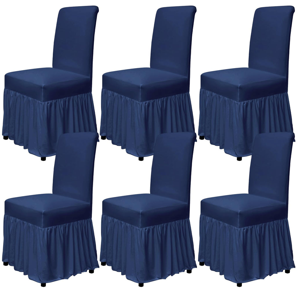molasofa Chair Covers for Dining Room Set of 6 Stretch Chair Slipcovers with Skirt for Kitchen Seat Protectors Wedding Banquet Decor Kids Pets Spandex Fabric Washable (6pcs, Brown)