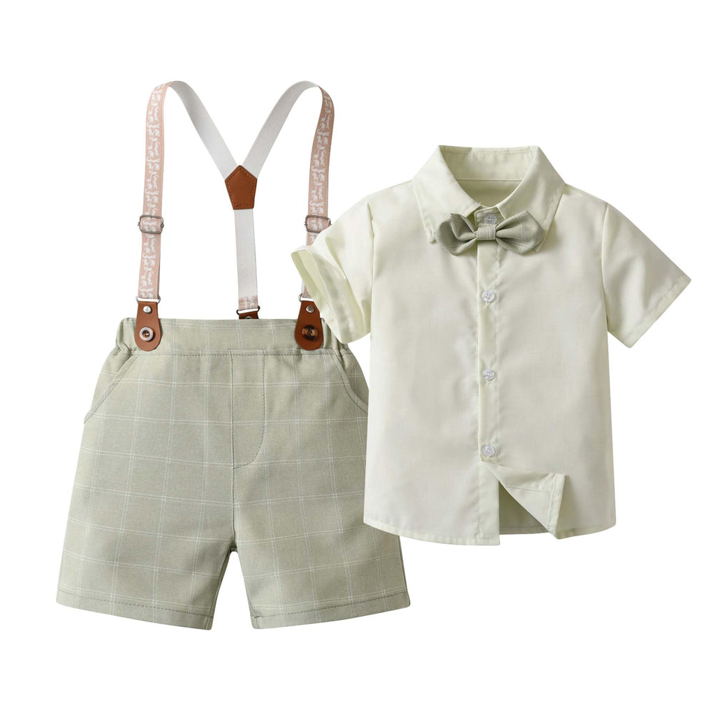 Boarnseorl Baby Boys Gentleman Outfits Suits, Infant Shirt+Shorts+Bow Tie+Suspenders