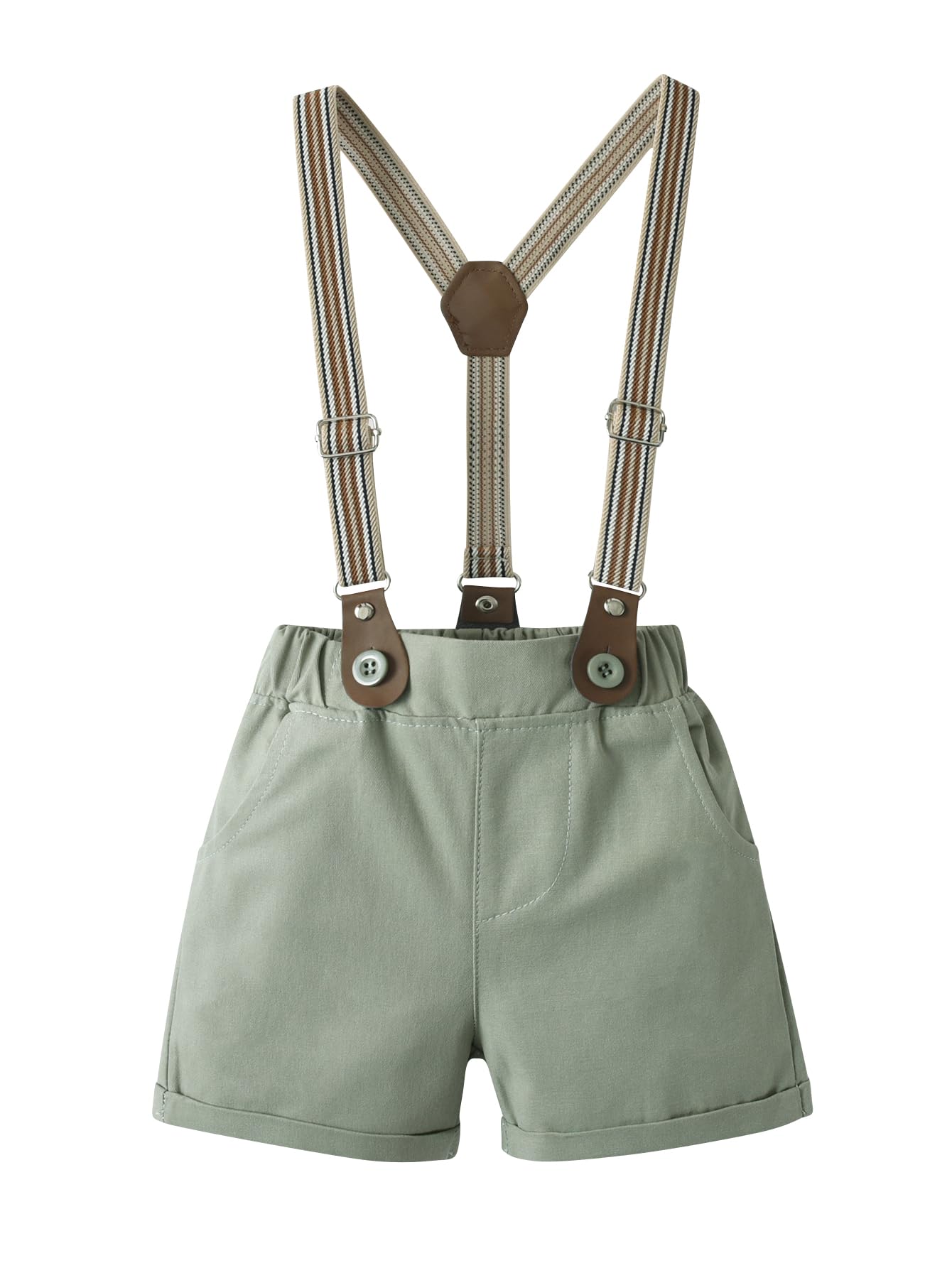 Boarnseorl Baby Boys Gentleman Outfits Suits, Infant Shirt+Shorts+Bow Tie+Suspenders