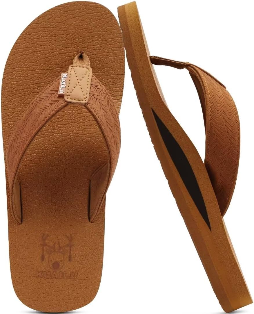 KuaiLu Men's Yoga Mat Leather Flip Flops with Arch Support Comfortable Cushion Walking Thong Sandals Slip On Indoor Outdoor