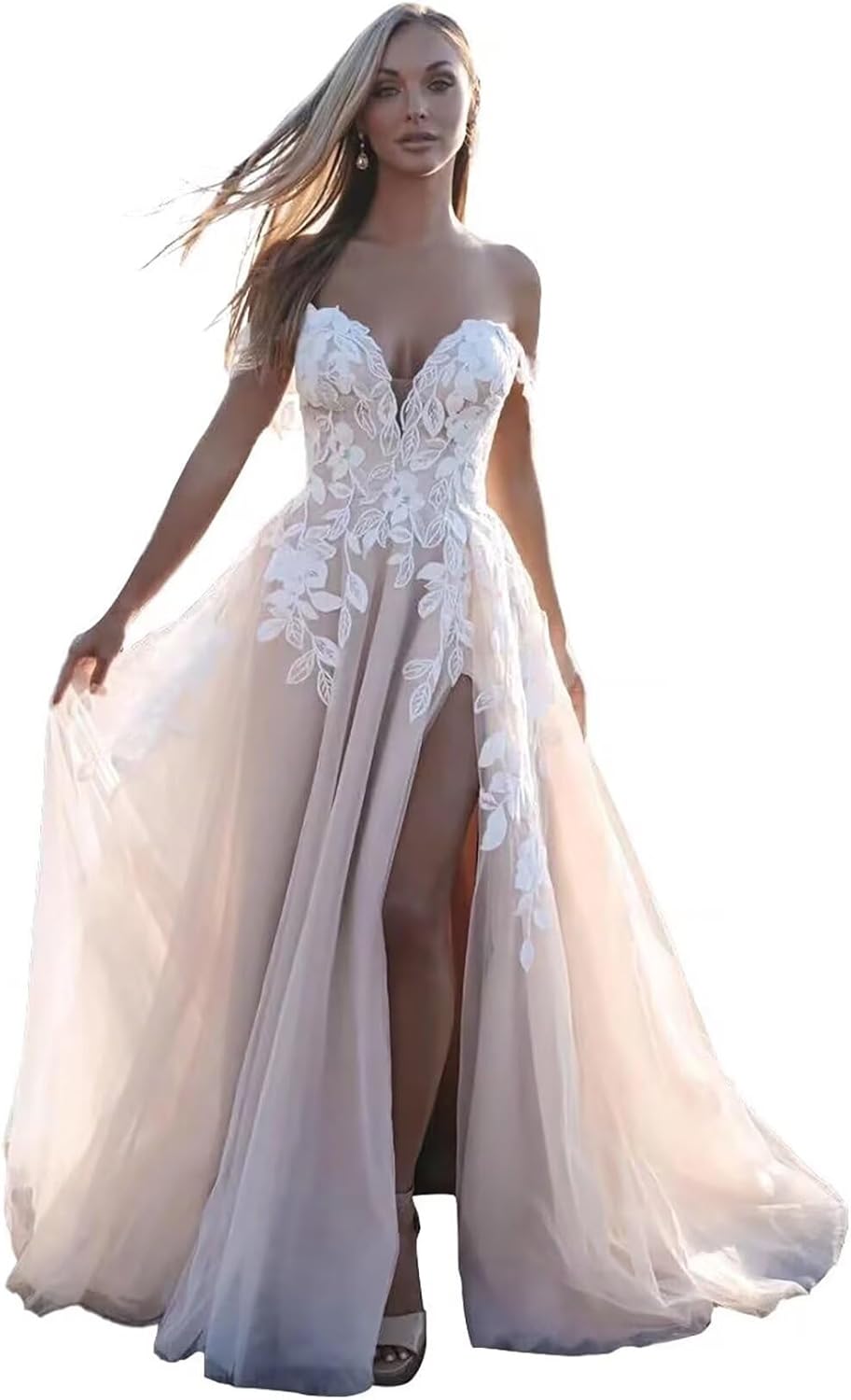 Boho Wedding Dress for Bride Mermaid Lace Applique Beach Bridal Gowns BOFD5