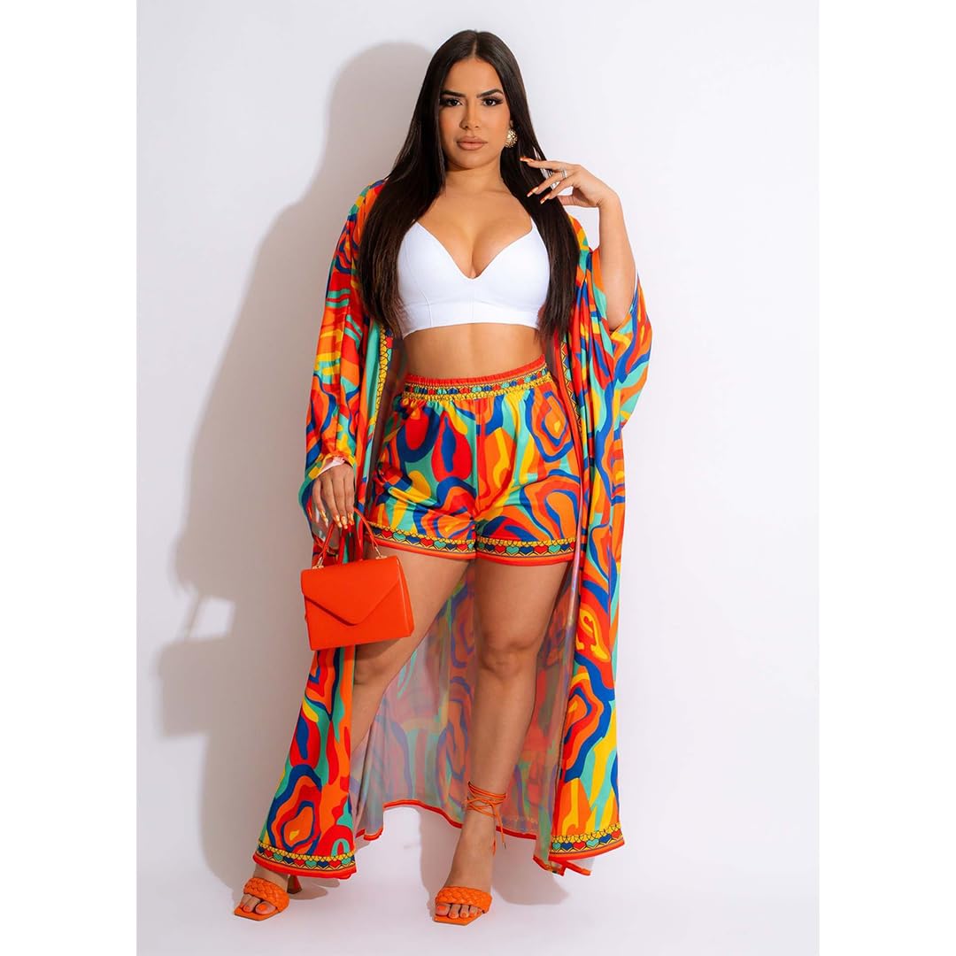 QegarTop Kimono Shorts Set for Women Two Piece Summer Vacation Outfits Flowy Beach Cover up Duster