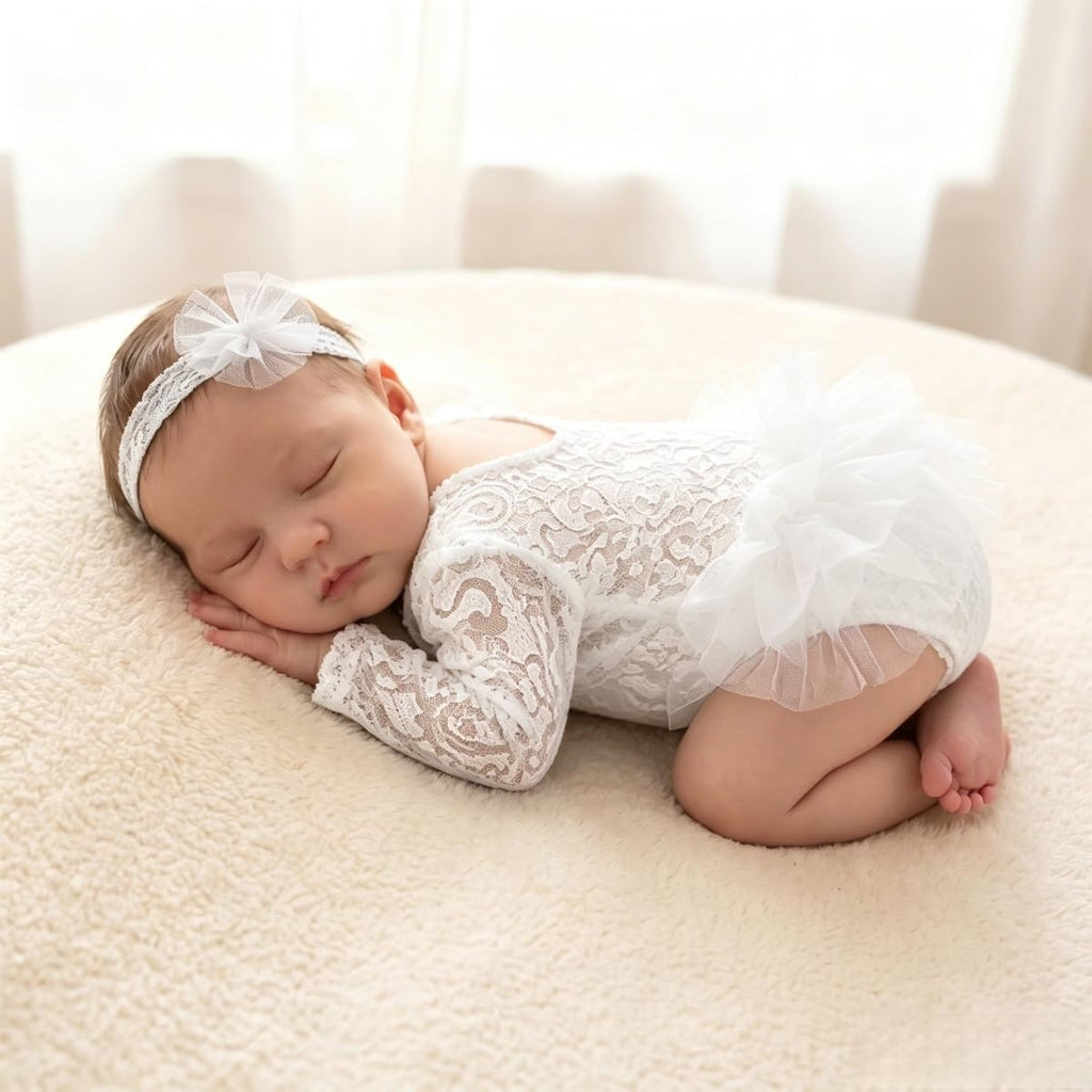 Newborn Photography Outfits Girl Baby Photography Props Lace Romper with Headress Newborn Outfits Girls Photo Props