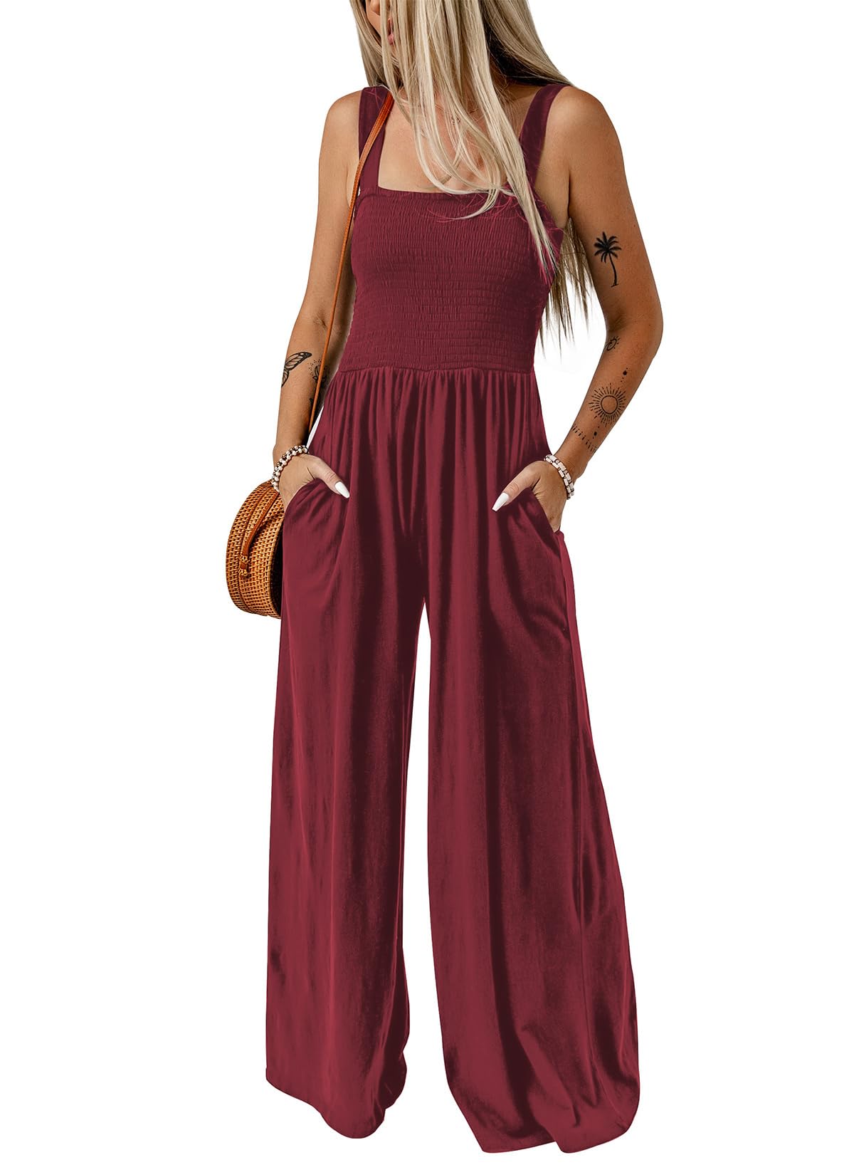 Dokotoo Women's Casual Loose Overalls Jumpsuits One Piece Sleeveless Wide Leg Long Pant Rompers With Pockets