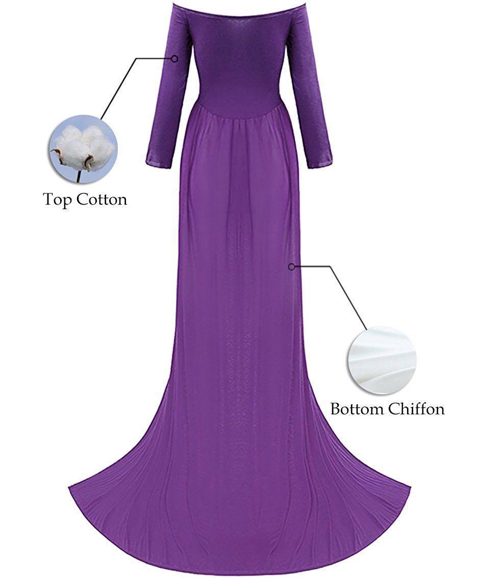ZIUMUDY Maternity Maxi Chiffon Photography Dress Split Front Gown for Photoshoot