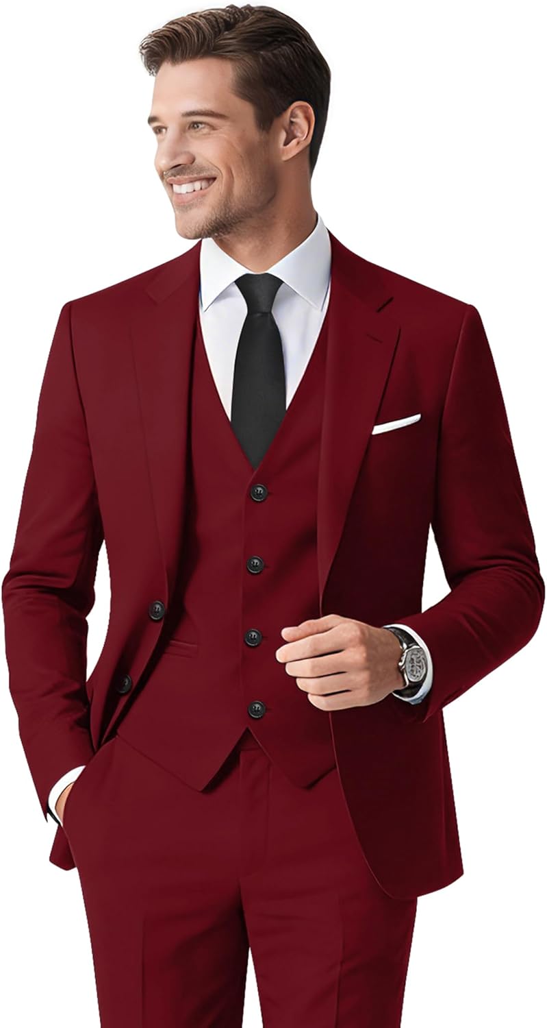 Men's Stretch Slim Fit 6-Piece Suit Set with Blazer, Vest, Pants, Bow Tie, Necktie and Pocket Square