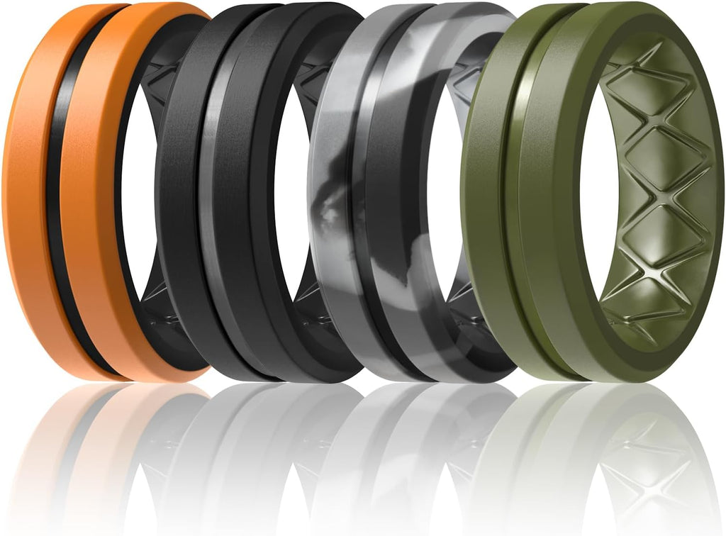 Egnaro Men's Silicone Ring 1/4/6 Multipack, Workout Travel Rubber Wedding Bands For Him, 8mm Width 2mm Thickness