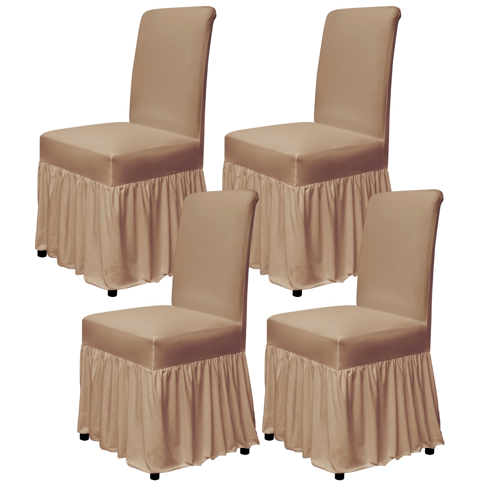 molasofa Chair Covers for Dining Room Set of 6 Stretch Chair Slipcovers with Skirt for Kitchen Seat Protectors Wedding Banquet Decor Kids Pets Spandex Fabric Washable (6pcs, Brown)