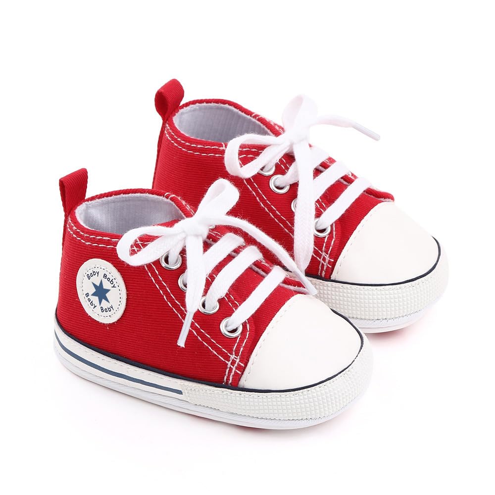Unisex Baby Girls Boys Canvas High-top Shoes, Newborn Infant Anti-Slip Soft Sole Frist Walking Breathable Sneakers