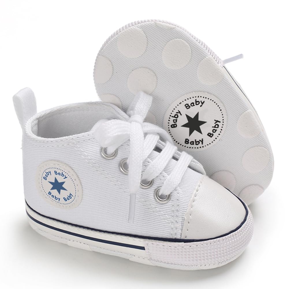 Unisex Baby Girls Boys Canvas High-top Shoes, Newborn Infant Anti-Slip Soft Sole Frist Walking Breathable Sneakers