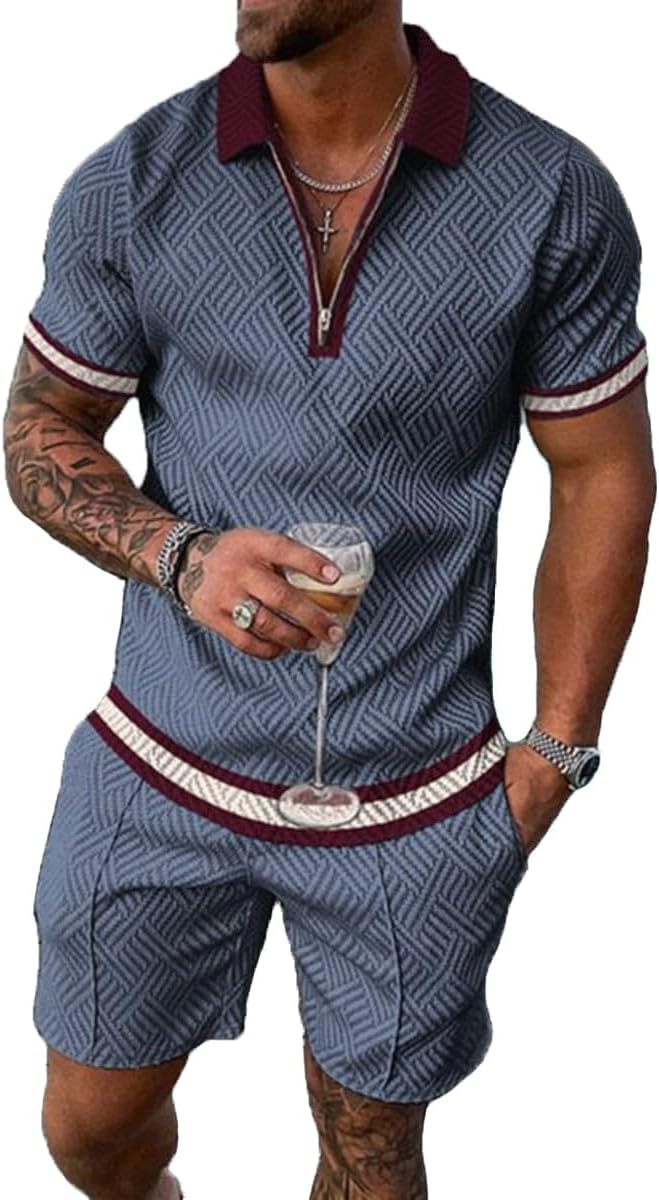 Mens Short Sets 2 Piece Outfits Polo Shirt Fashion Summer Tracksuits Casual Set Short Sleeve and Shorts Set for Men