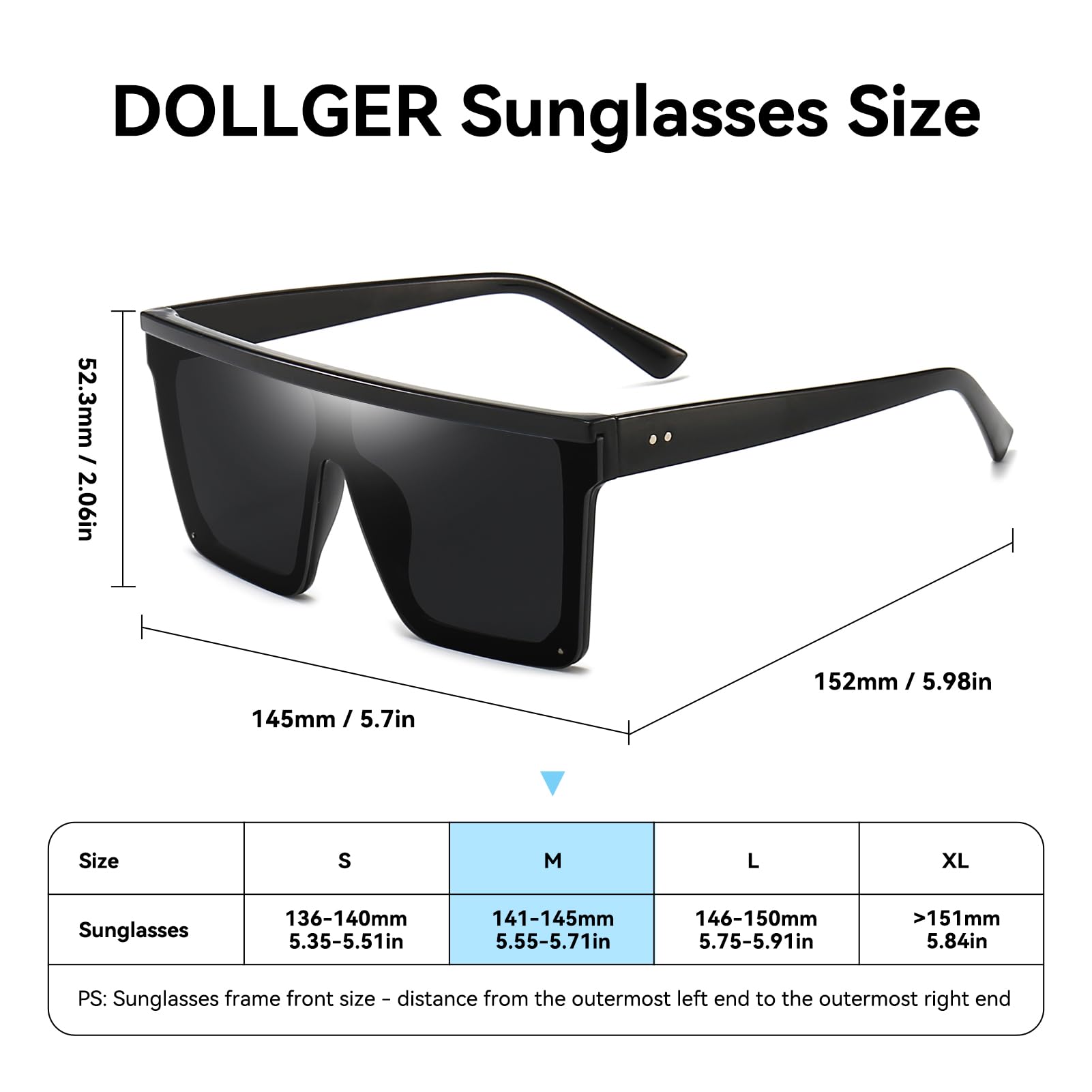 Dollger Square Oversized Sunglasses for Women Men Fashion Flat Top Big Black Frame Shades